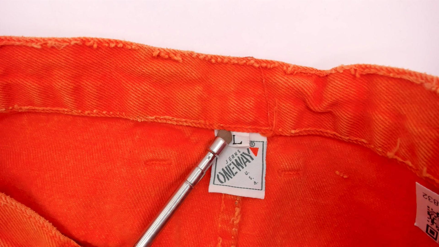 90s One Way Orange Jeans High Waist Straight Leg Cotton Large L