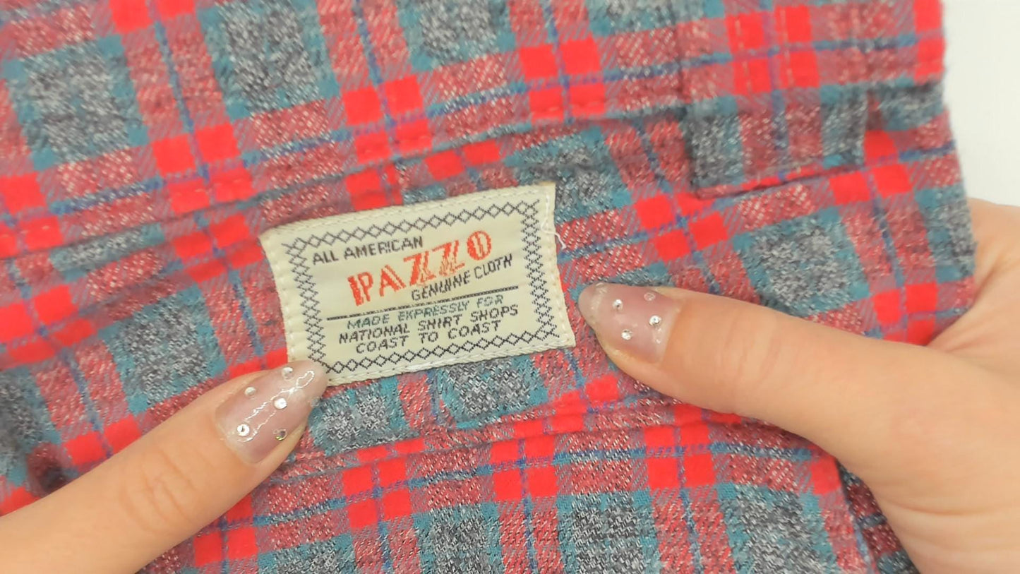 80s Pazzo Plaid High-Waisted Shorts Red Blue Button Front Medium