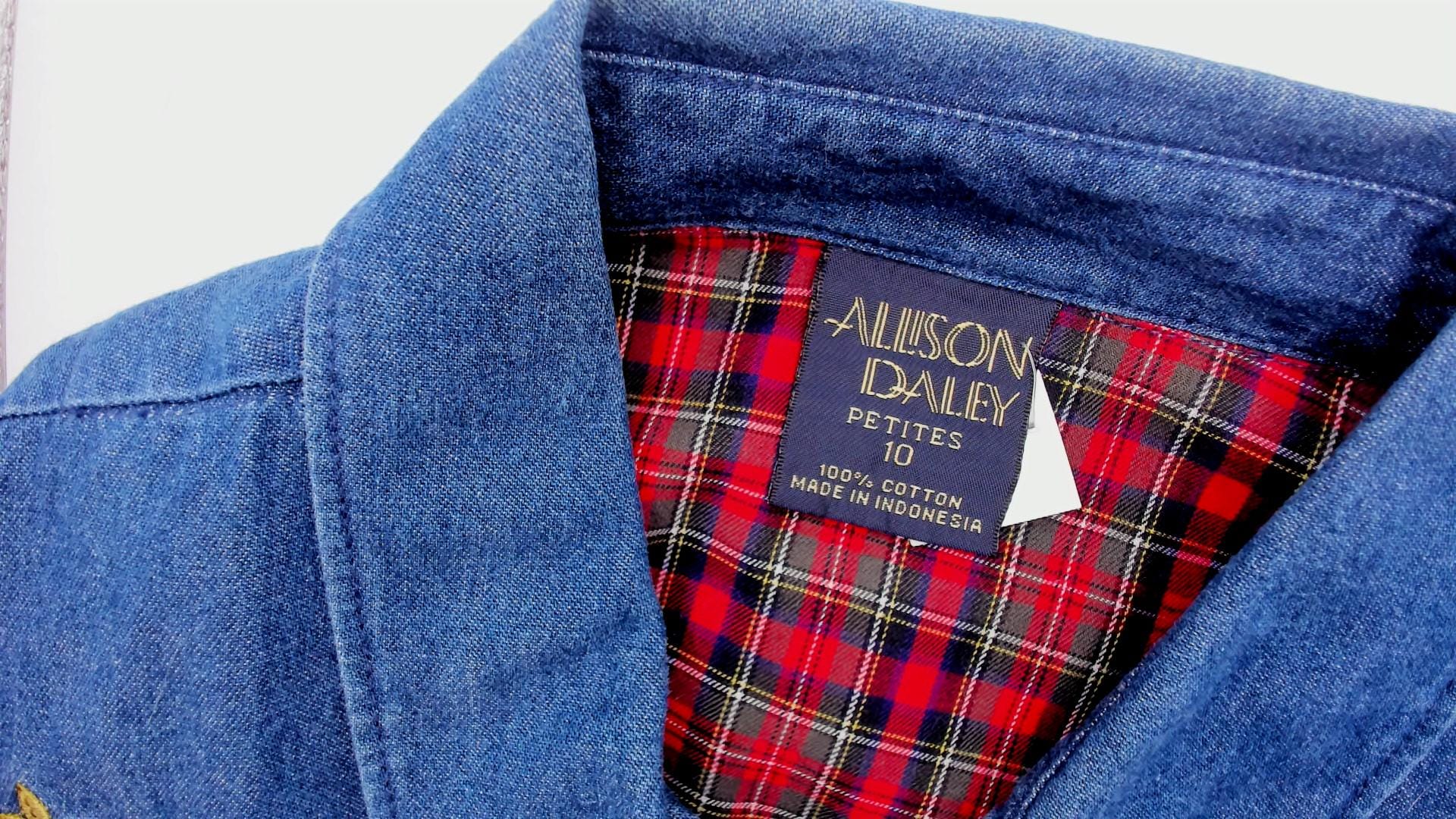 90s Allison Daley Denim Vest Embroidered Apple Basket Blue Collared Medium