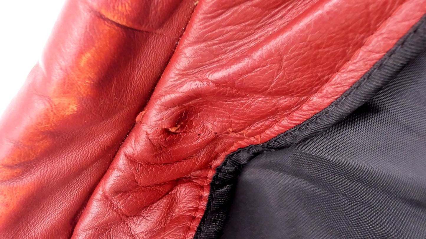 70s Brown Leather Jacket Notched Collar Long Coat Burgundy Lining Extra Large
