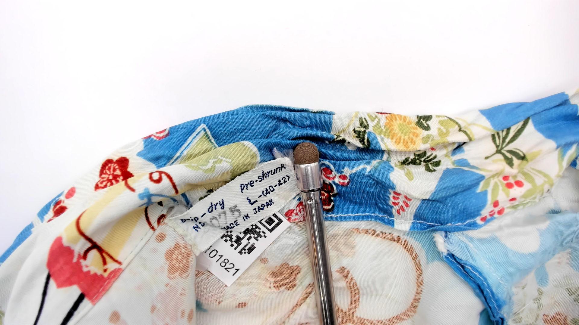 80s Japanese Fan Kimono Robe Blue Floral Maxi Cotton Wrap Large L