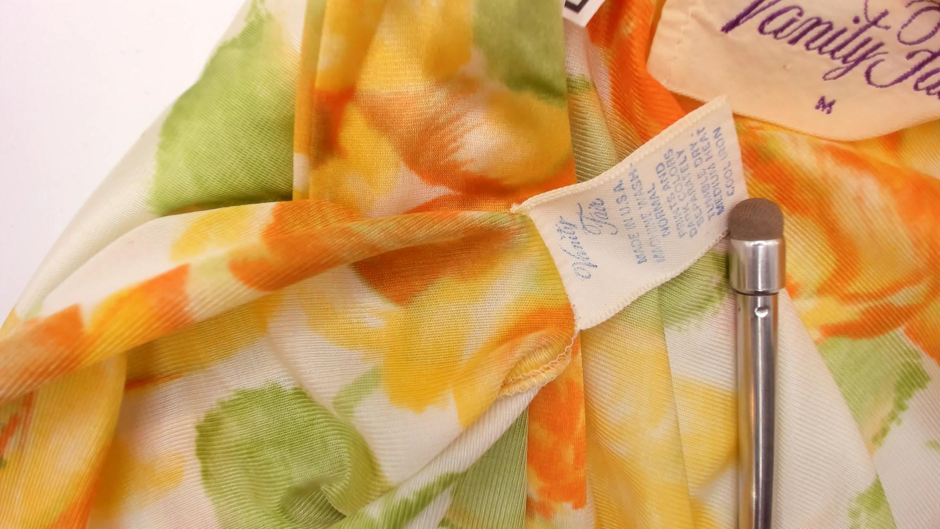 80s Vanity Fair Yellow Rose Floral Robe Maxi Duster Shawl Collar Medium