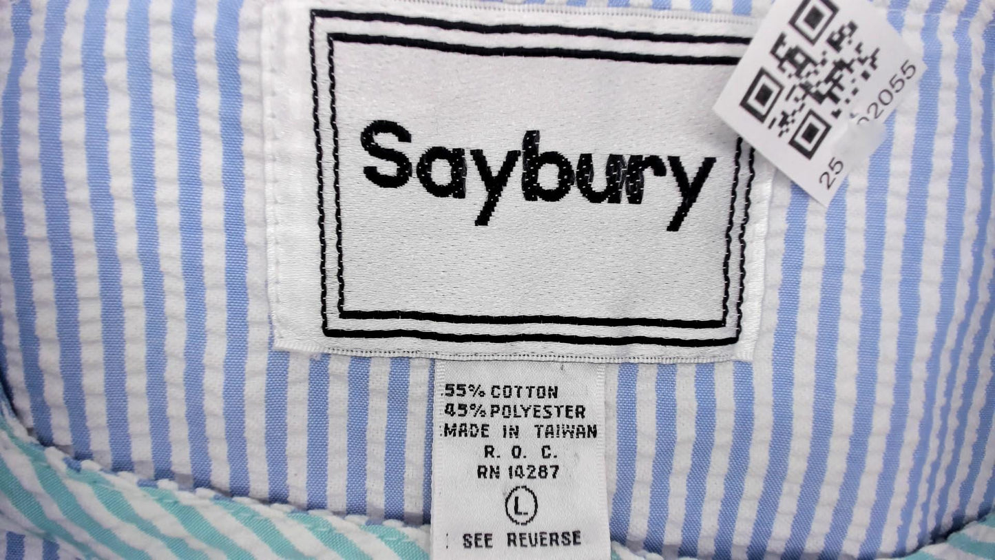 80s Saybury Seersucker Striped Dress Blue White Rickrack Trim Large