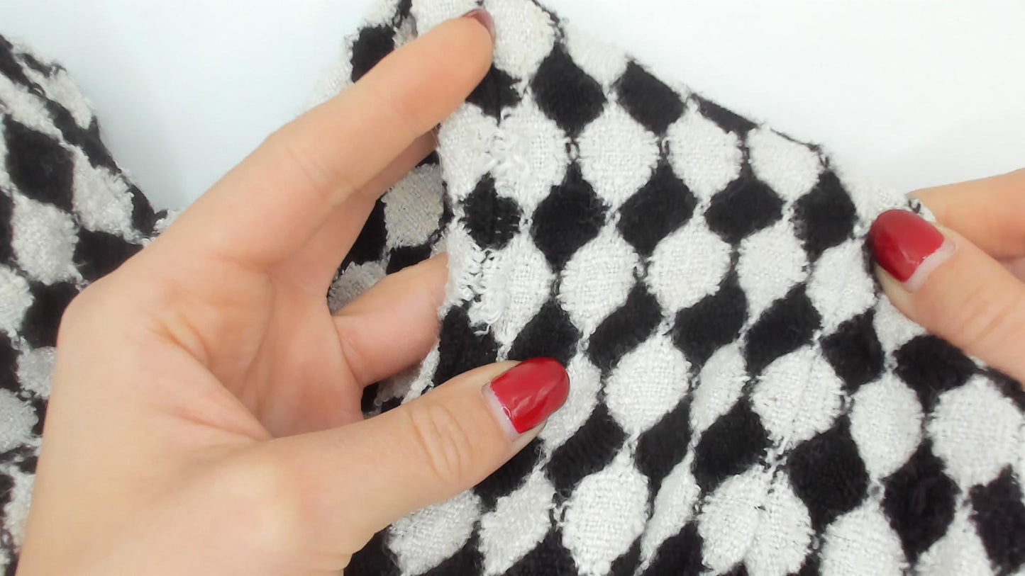 90s Jackie Bernard Checkerboard Mini Dress Black Cream Diamond Pattern Small S