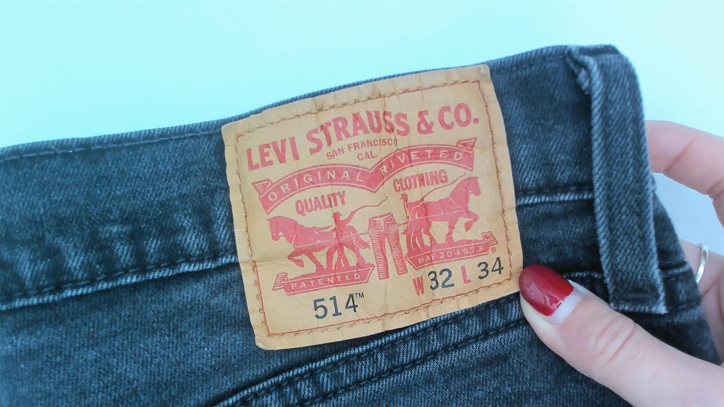 Levi's 514 Straight Leg Jeans Faded Black Charcoal Wash Denim W32 L34
