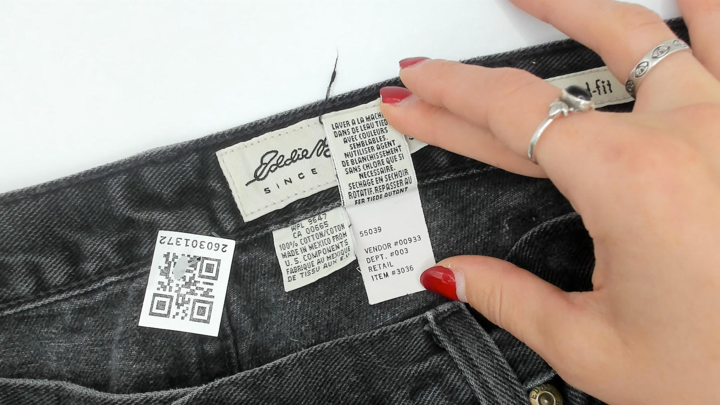 90s Eddie Bauer Faded Black Denim Jeans Straight Leg Relaxed Fit 38x34