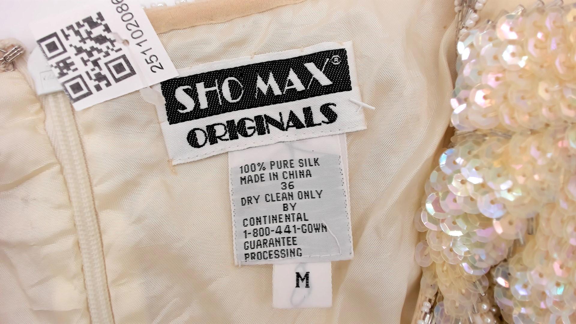 80s Sho Max Originals Silk Dress Beaded Drop Waist Cream Medium M