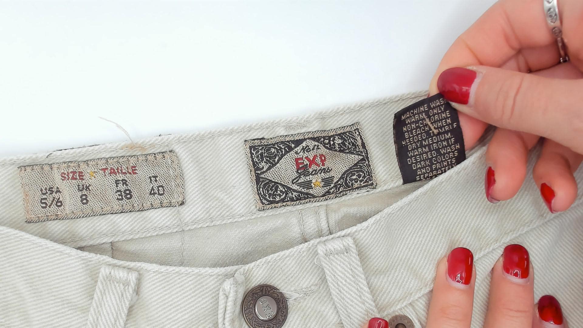 90s Exp Jeans High Waisted Cream Denim Straight Tapered Ankle Small S