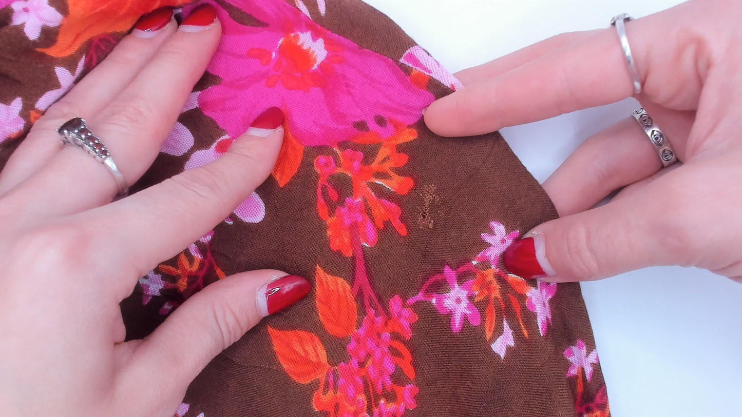 Y2K Roaman's Tropical Floral Midi Dress Brown Pink Orange Button Front Plus Size 14W