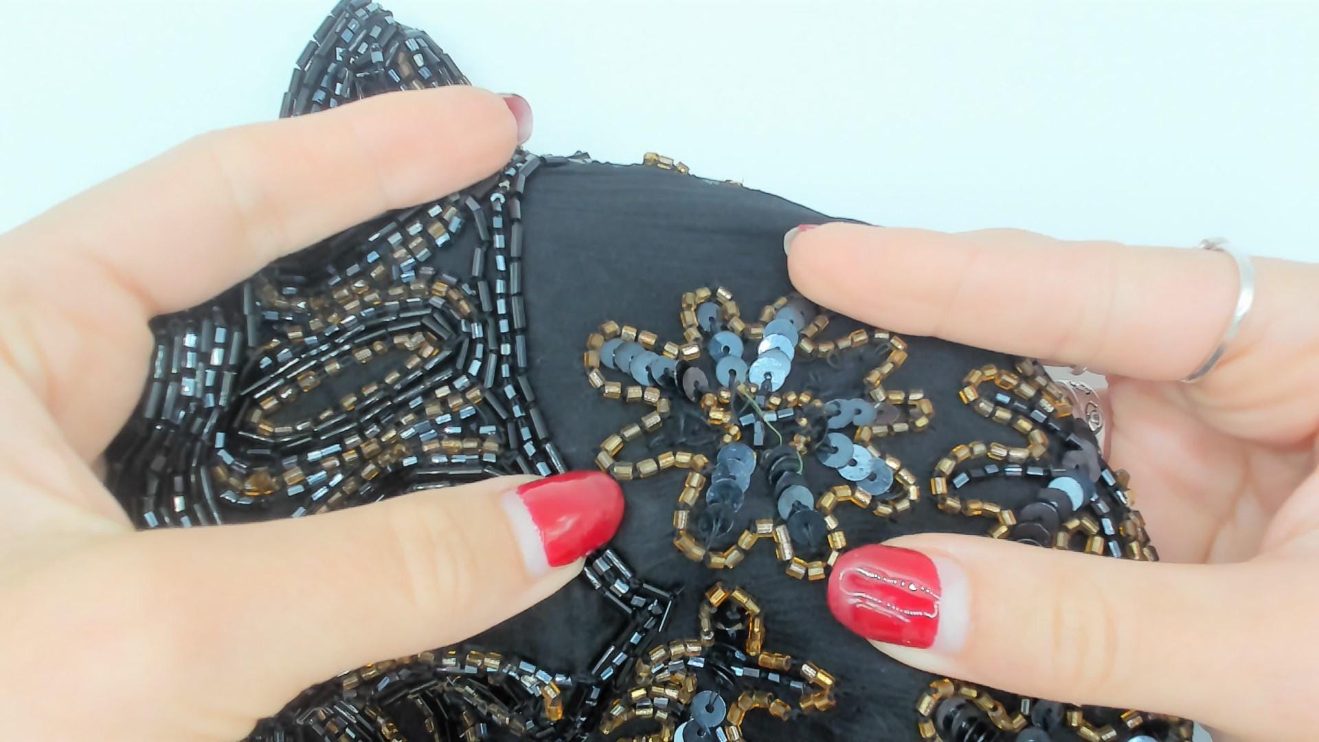 90s Stenay Black Silk Beaded Sequin Tank Top Floral Gold Bronze Small S