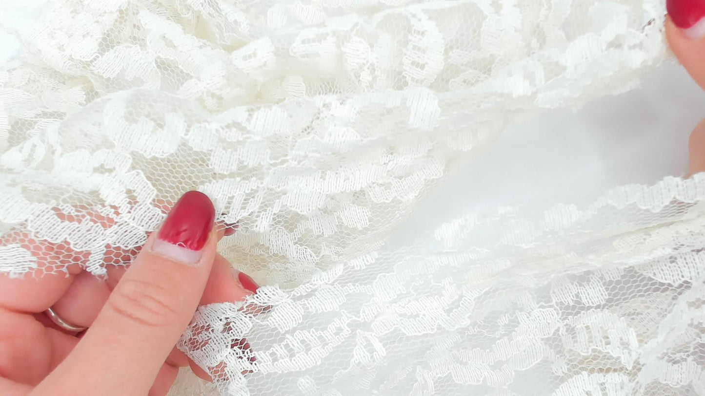 60s Ivory Lace Gown Cap Sleeve A-Line Floral Overlay Cream Sash Small