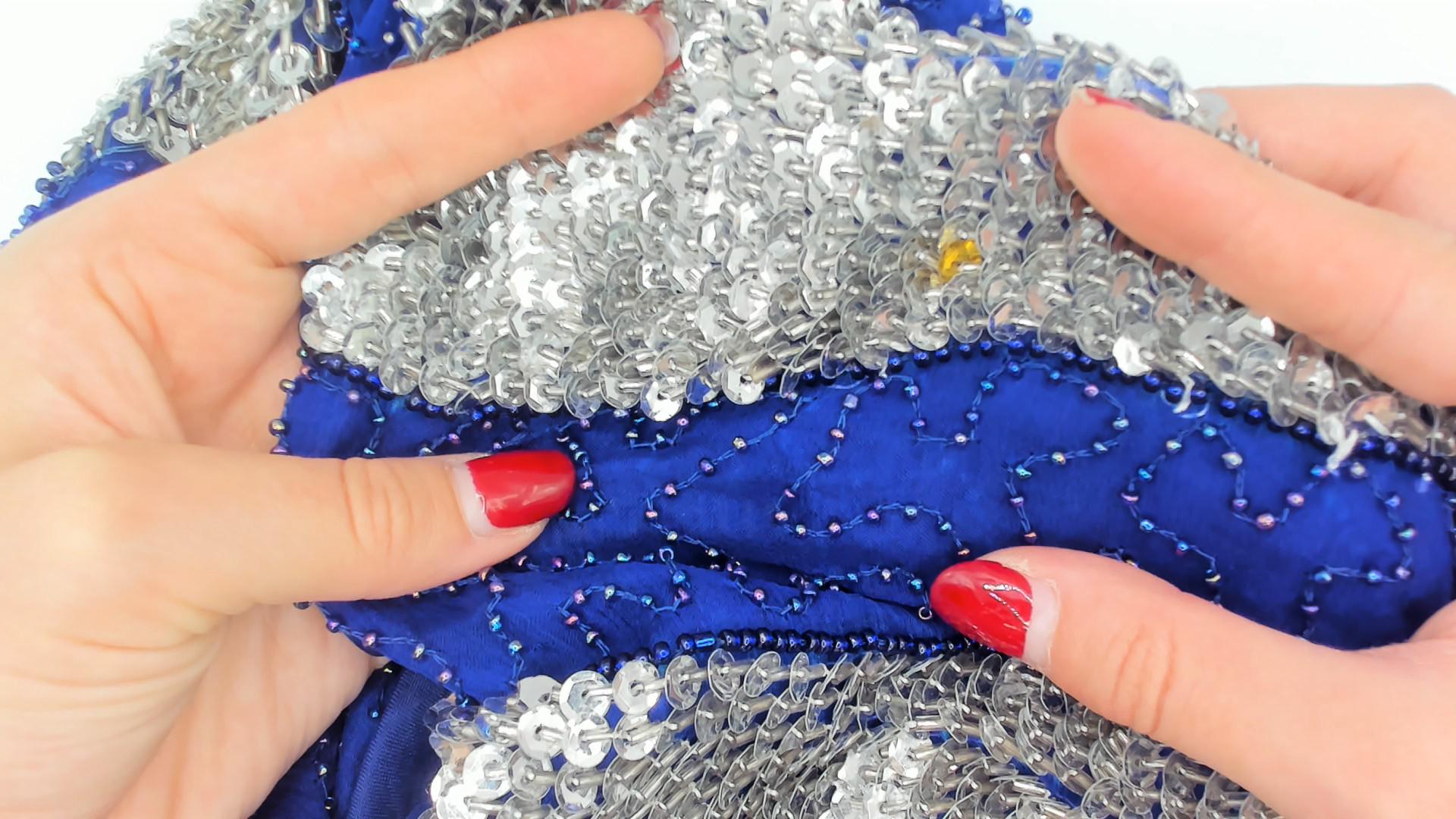 80s Stenay Cobalt Blue Silver Sequin Silk Cocktail Dress Keyhole Back Medium M