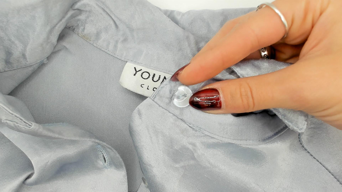 90s Younique Silver Satin Button Blouse Three Quarter Sleeve Small