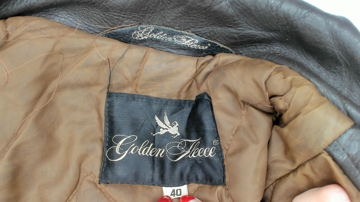 80s Golden Fleece Dark Brown Leather Bomber Jacket Cropped Small