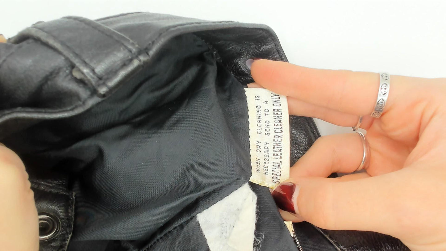 90s Berman's Black Leather Pants Straight Leg Moto Paneled Medium M