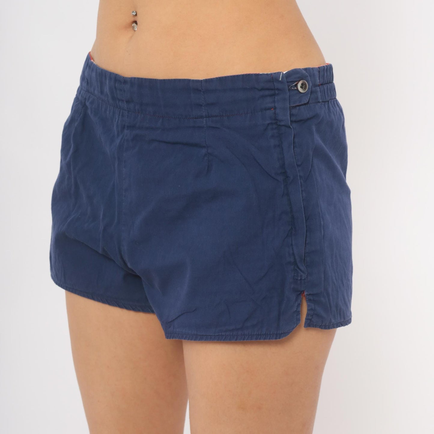 1960s Jantzen Reversible Plaid Shorts Red Navy Cotton Low Rise Medium M
