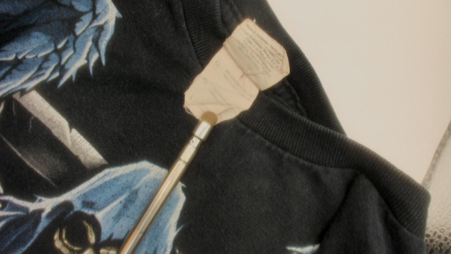 2000s Winged Grim Reaper Graphic Tee Black Cotton Gildan Large L