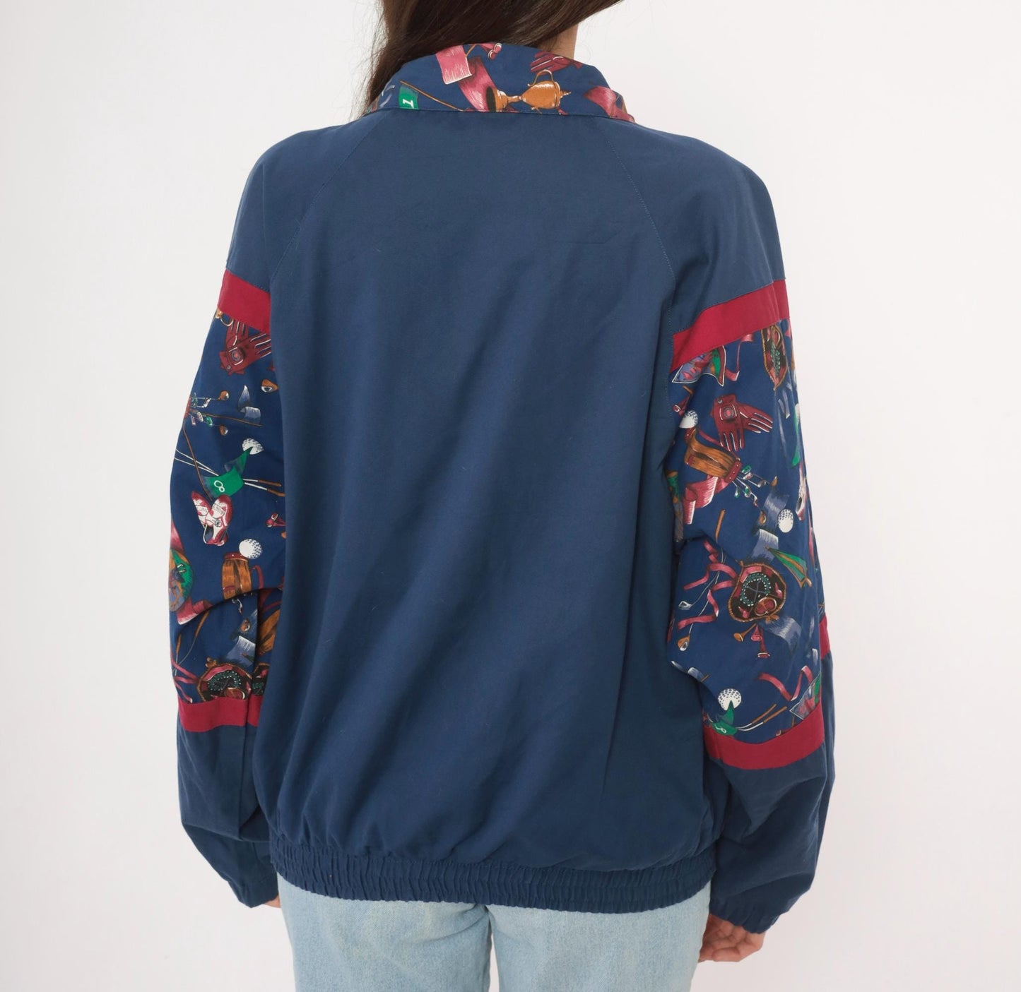 90s Line-Up Golf Print Windbreaker Navy Nylon Jacket Red Color Block Medium
