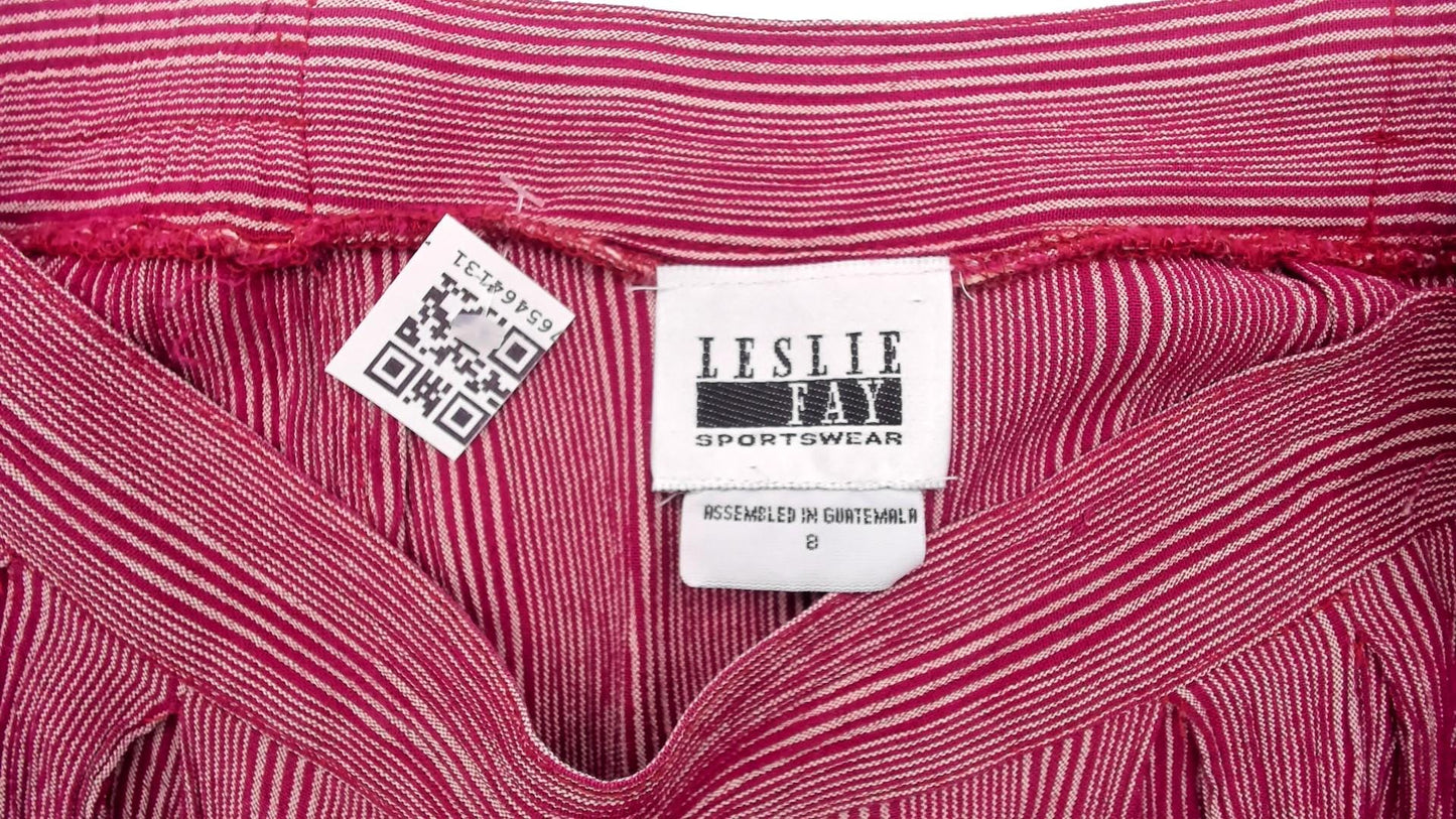 80s Leslie Fay Burgundy Striped Pleated Culottes Wide Leg Cropped Medium