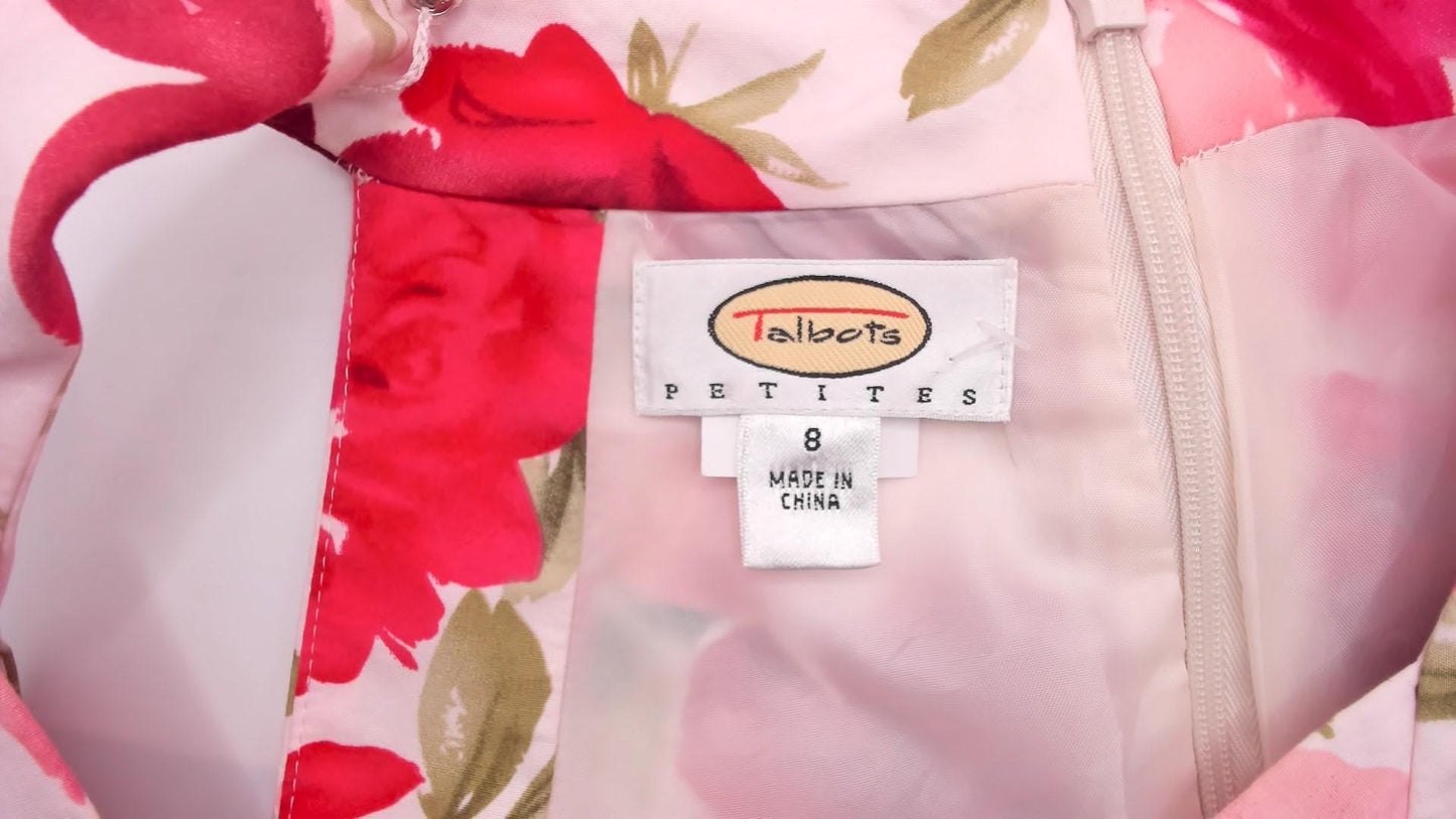 Y2K Talbots Rose Floral Halter Dress Cream Pink Red Knee-Length Medium M