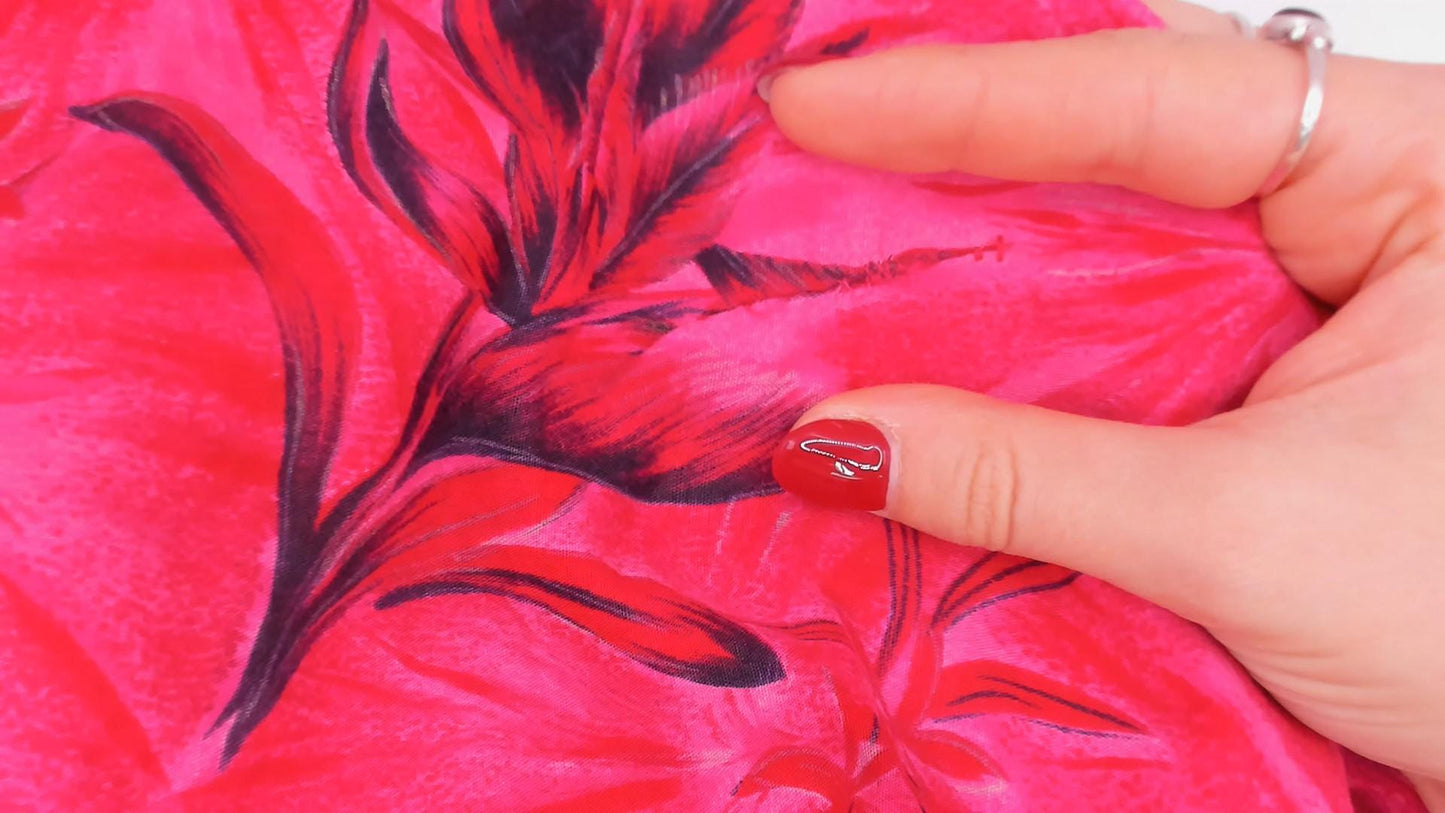60s Tropical Floral A-Line Dress Pink Black Ric Rac Cotton Small