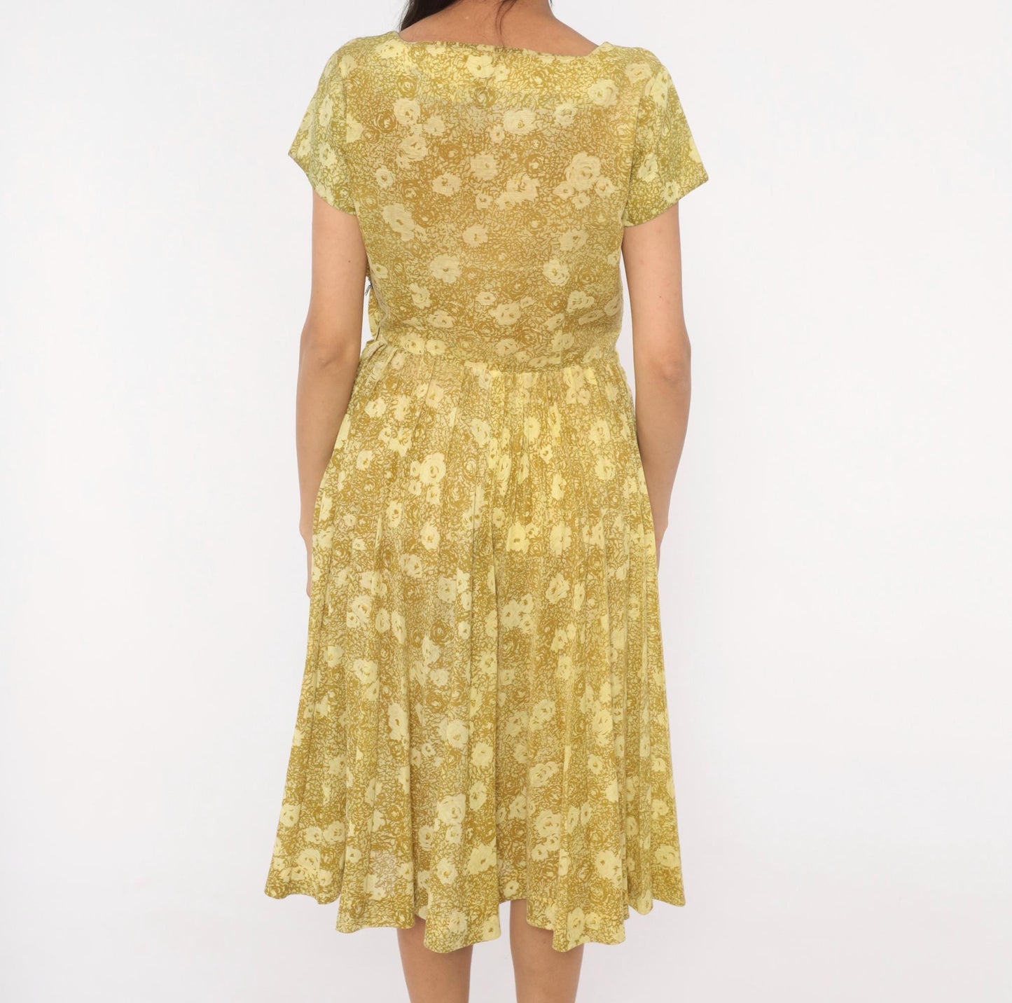 60s Annetta New York Floral Dress Square Neckline Pleated Full Skirt Medium