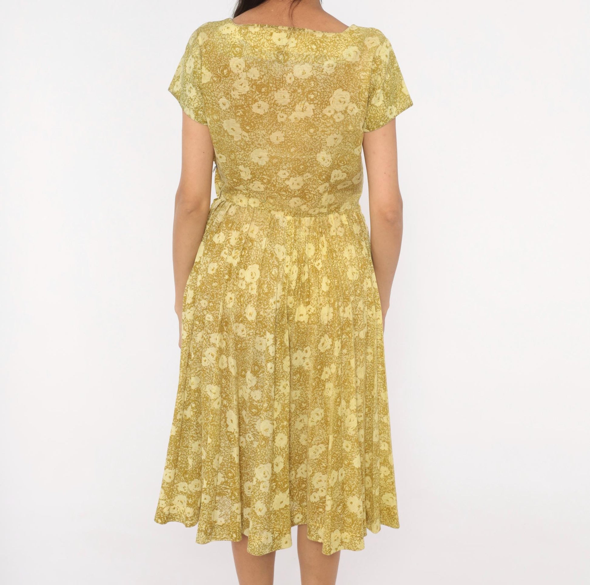 60s Annetta New York Floral Dress Square Neckline Pleated Full Skirt Medium