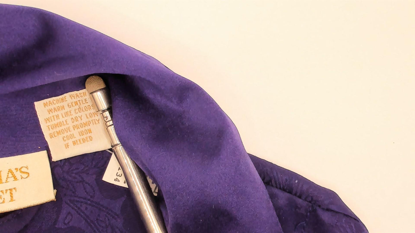 90s Victoria's Secret Purple Jacquard Midi Robe Double Breasted Satin Lapel Small