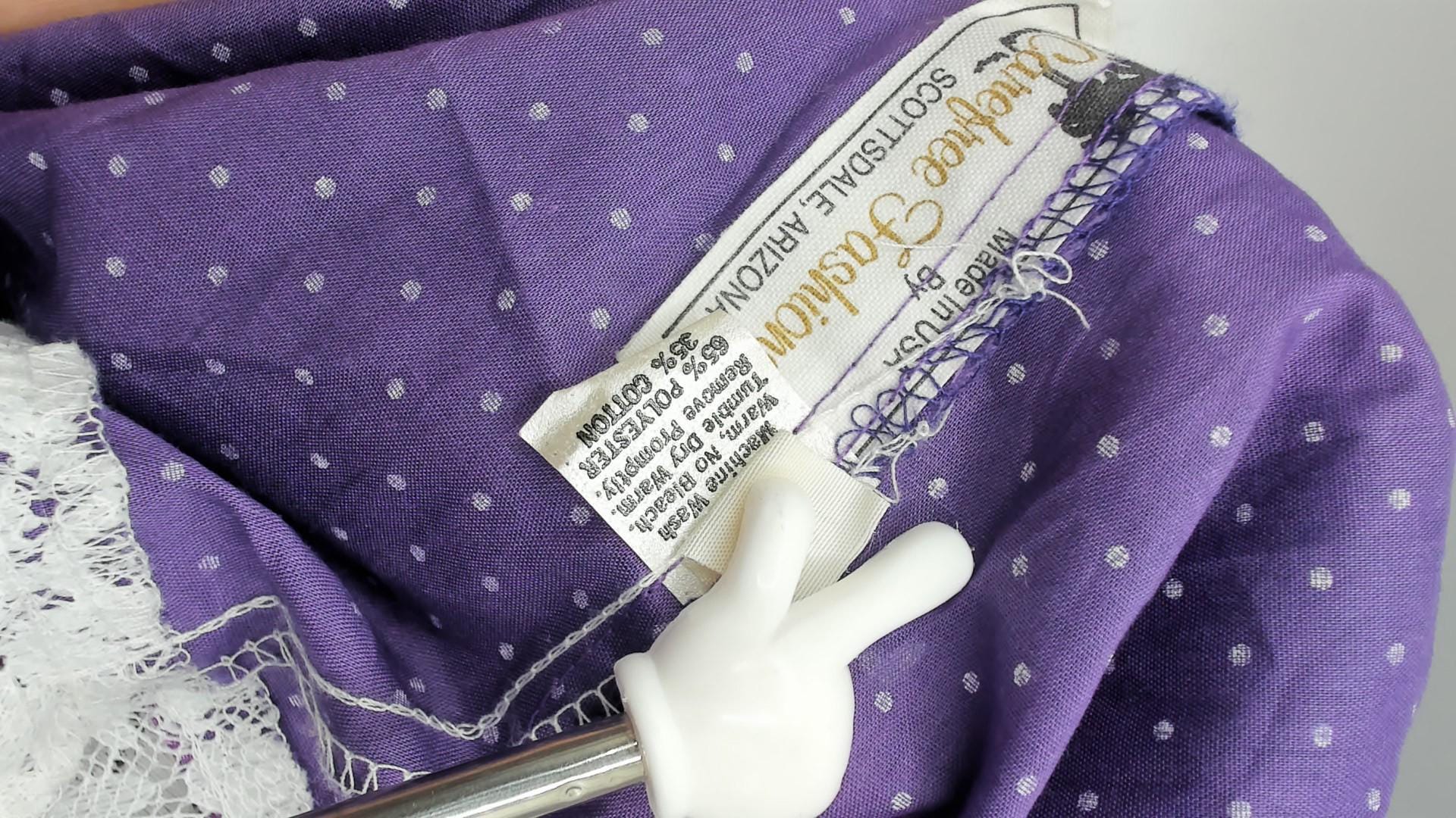 80s Purple Polka Dot Tiered Skirt Carefree Fashions Lace Trim Cotton Medium