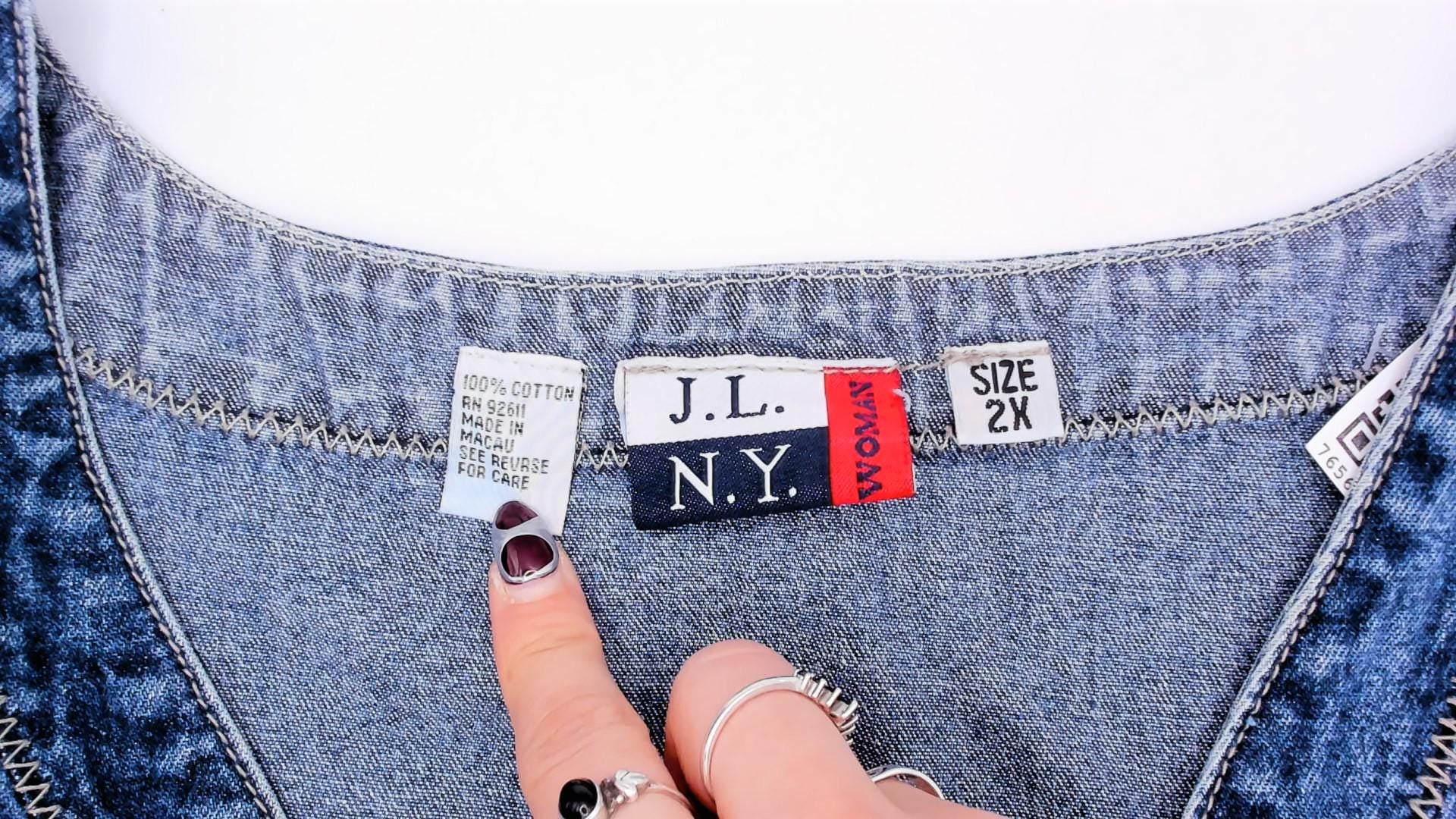 90s J.L. NY Southwestern Denim Dress Embroidered Lace-Up Navy Plus Size XXL