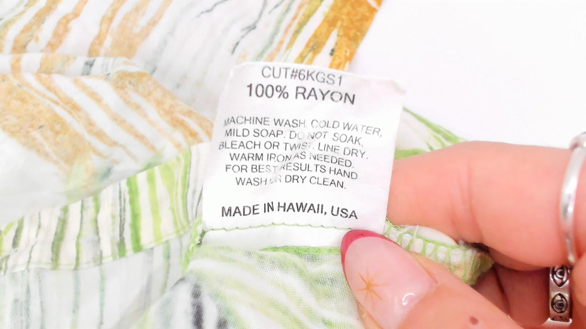 2000s Jams World Palm Leaf Hawaiian Shirt Green Rayon Camp Collar Extra Large XL