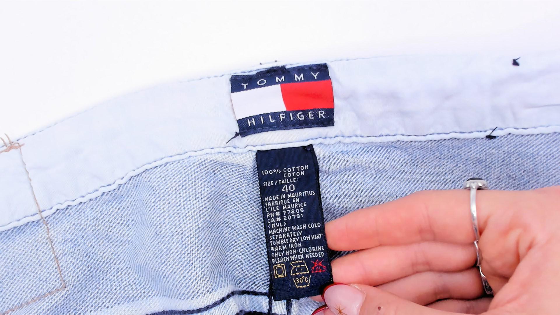 00s Tommy Hilfiger Striped Denim Bermuda Shorts Light Blue High Rise Large L