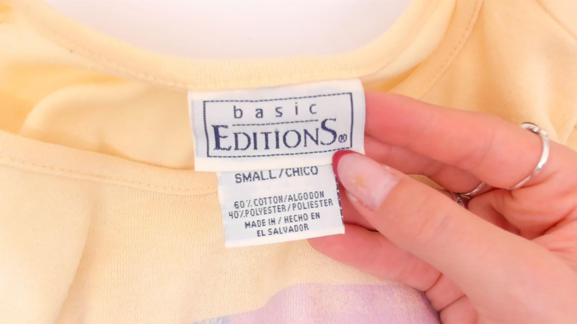 90s Basic Editions Panda Photo Print Tee Butter Yellow Heart Graphic Small
