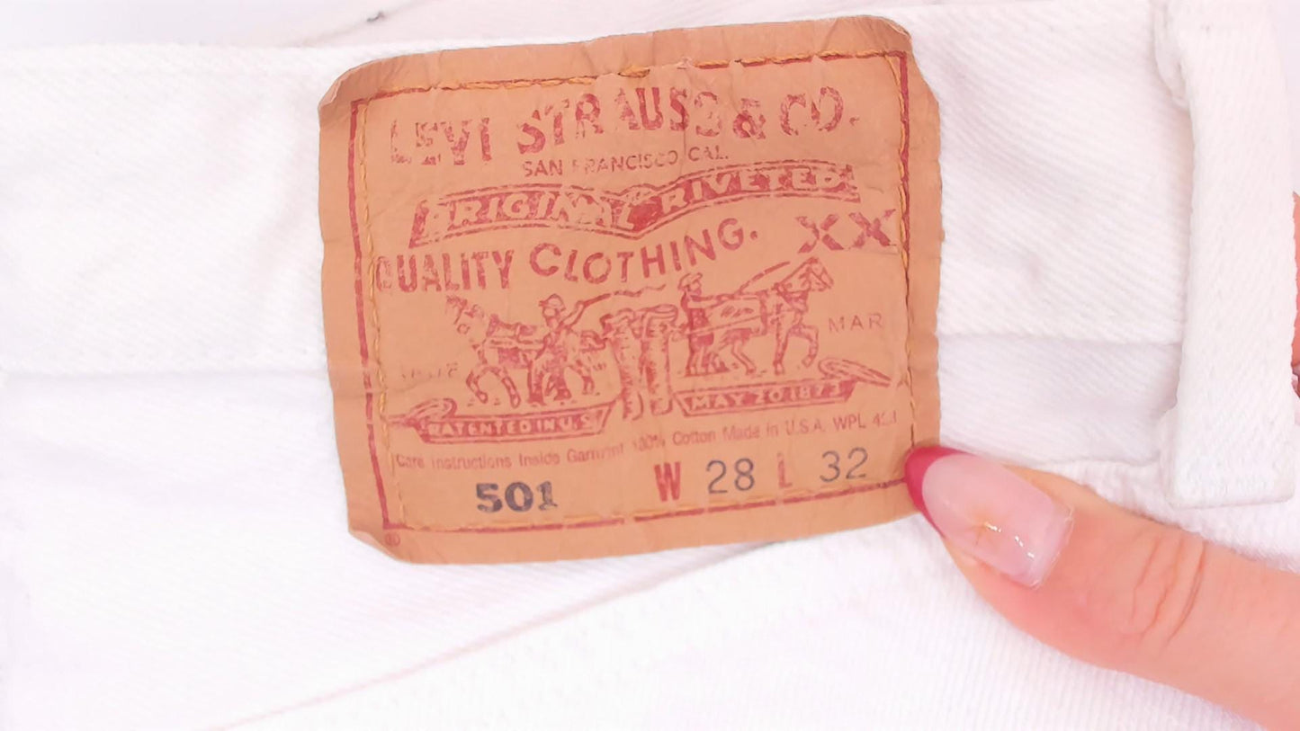 90s Levi's 501 White Denim Cutoff Shorts High Rise Button Fly Small S