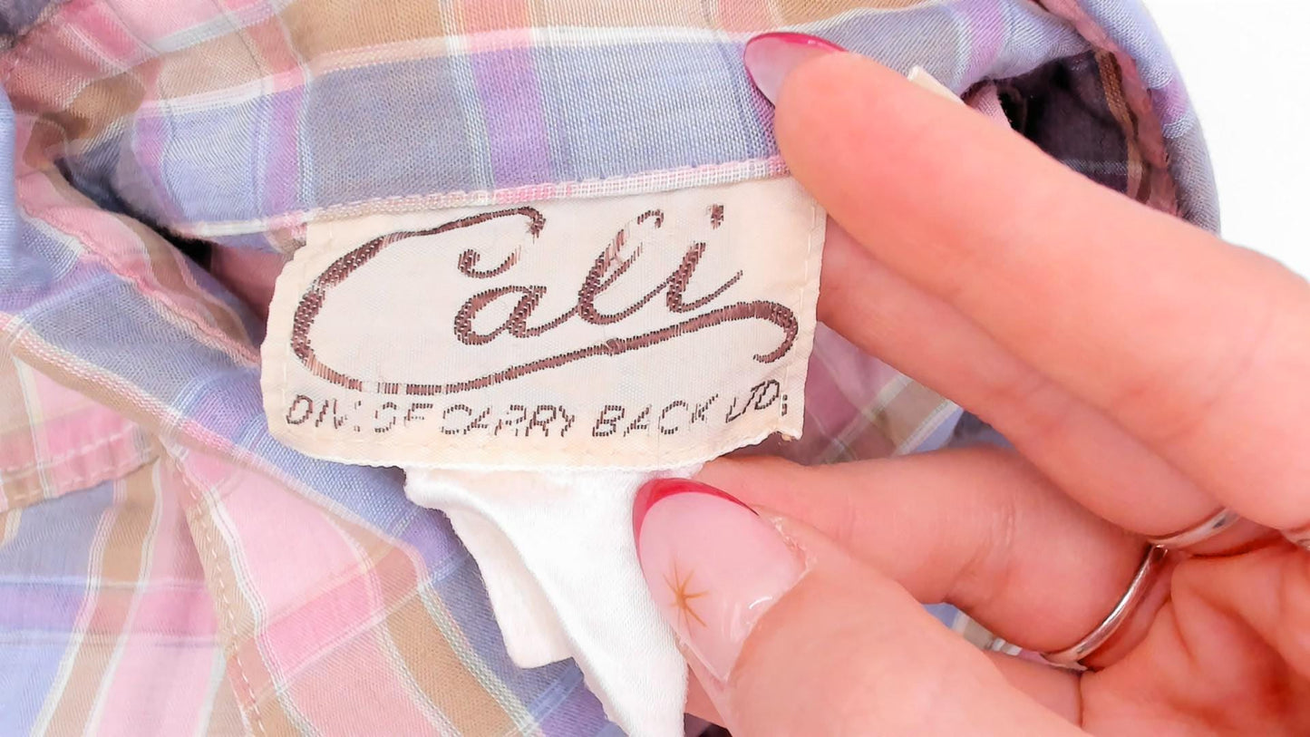 90s Cali Plaid Button Front Shirt Pink Periwinkle Cotton Plus Size 1X