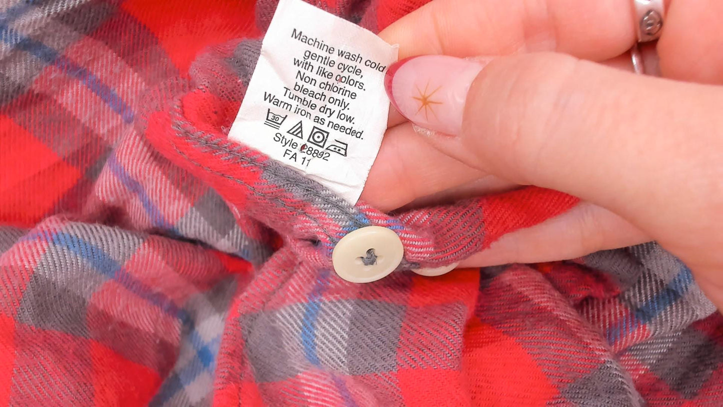 2000s J.Crew Red Plaid Flannel Button-Up Shirt Cotton Grey Blue Check Extra Large XL