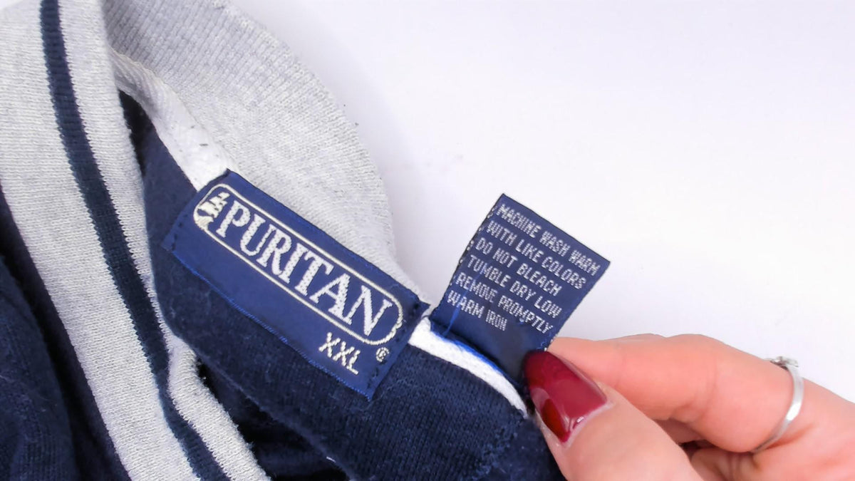 80s Puritan Navy Henley Sweatshirt Grey Stripe Snap Placket Plus Size XXL