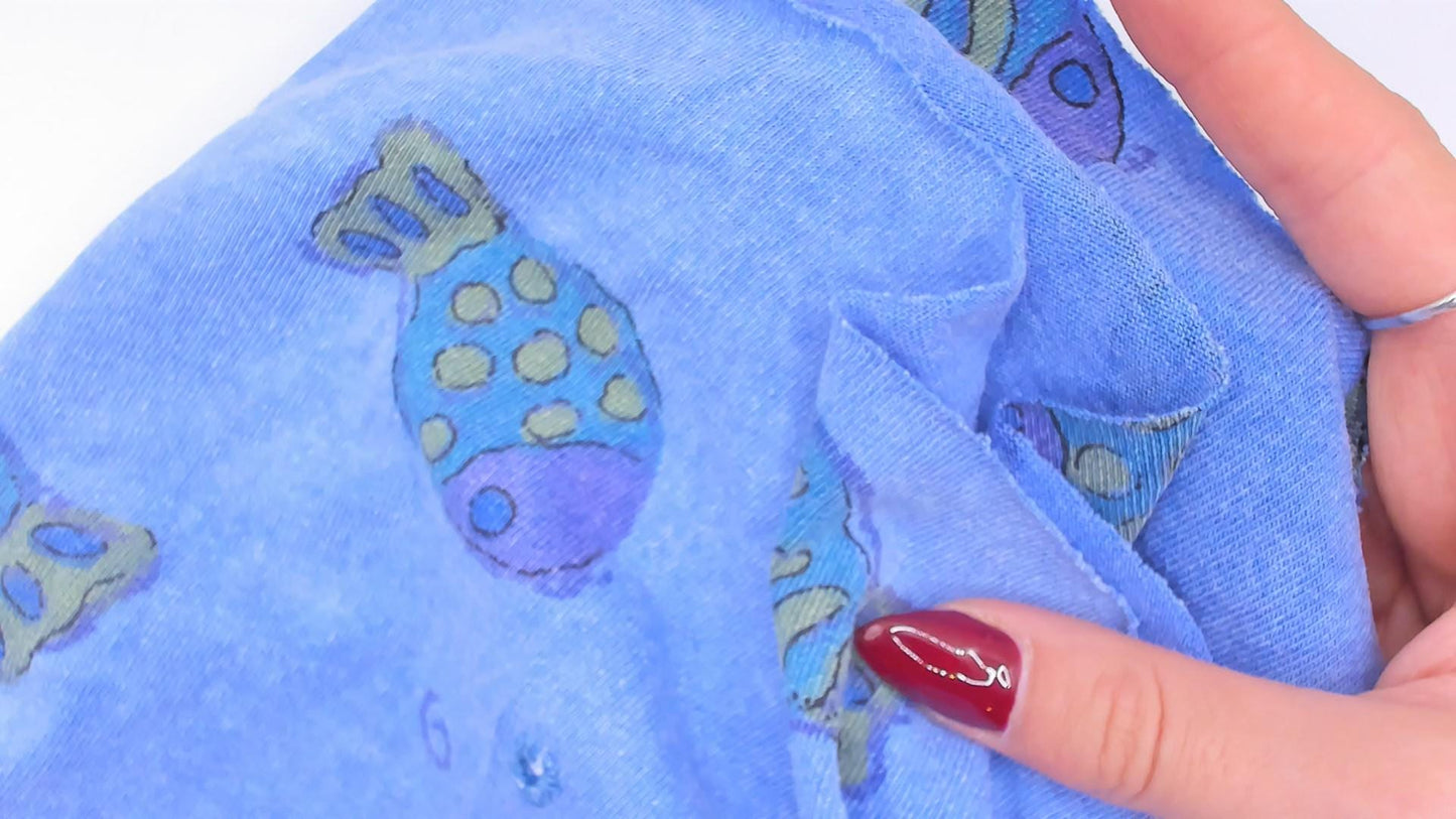 Fresh Produce Fish Print Tunic Dress Periwinkle Cotton Scoop Neck Small