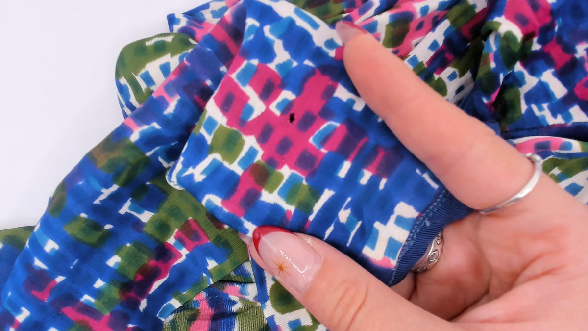 70s Puritan Forever Yours Abstract Crosshatch Blouse Blue Pink Green Small
