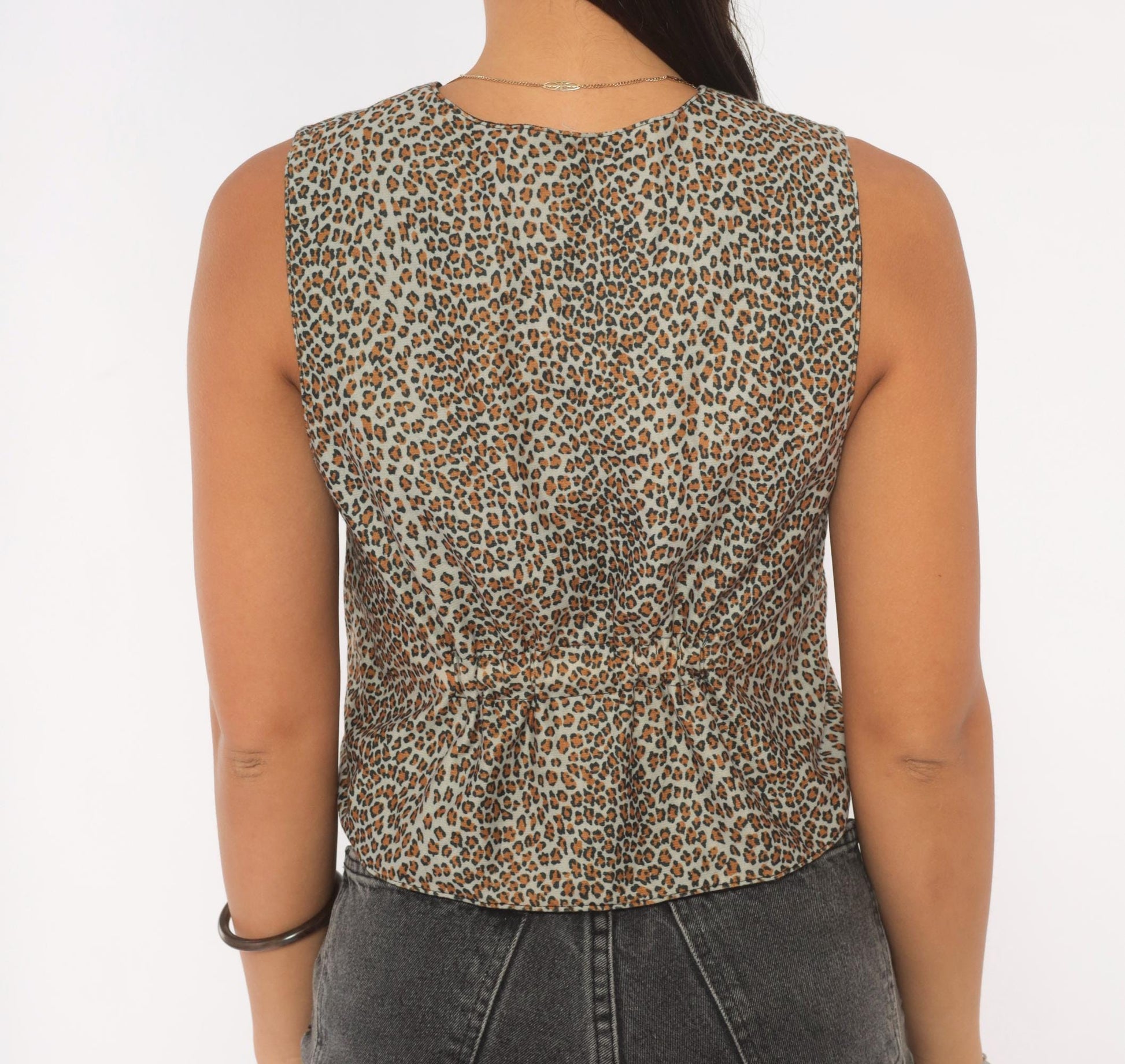90s Reversible Leopard Cheetah Vest Black Tan Button Front V Neck Extra Small XS