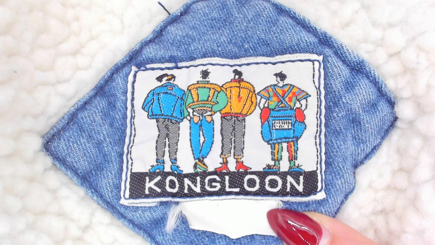 90s Kongloon Quilted Denim Bomber Sherpa Lined Jean Jacket Blue Large