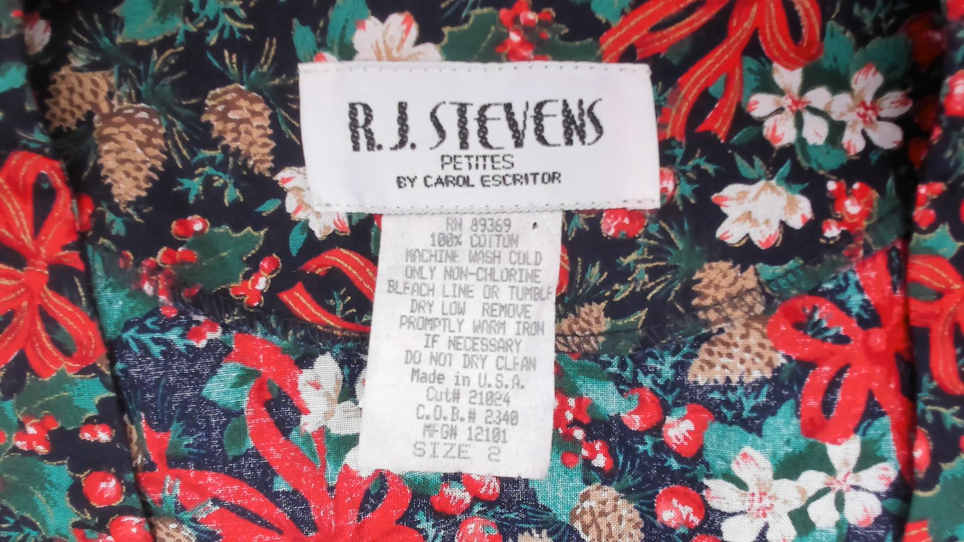 90s R.J. Stevens Christmas Jumper Dress Cotton V-Neck Holly Pinecone Navy Extra Small XS