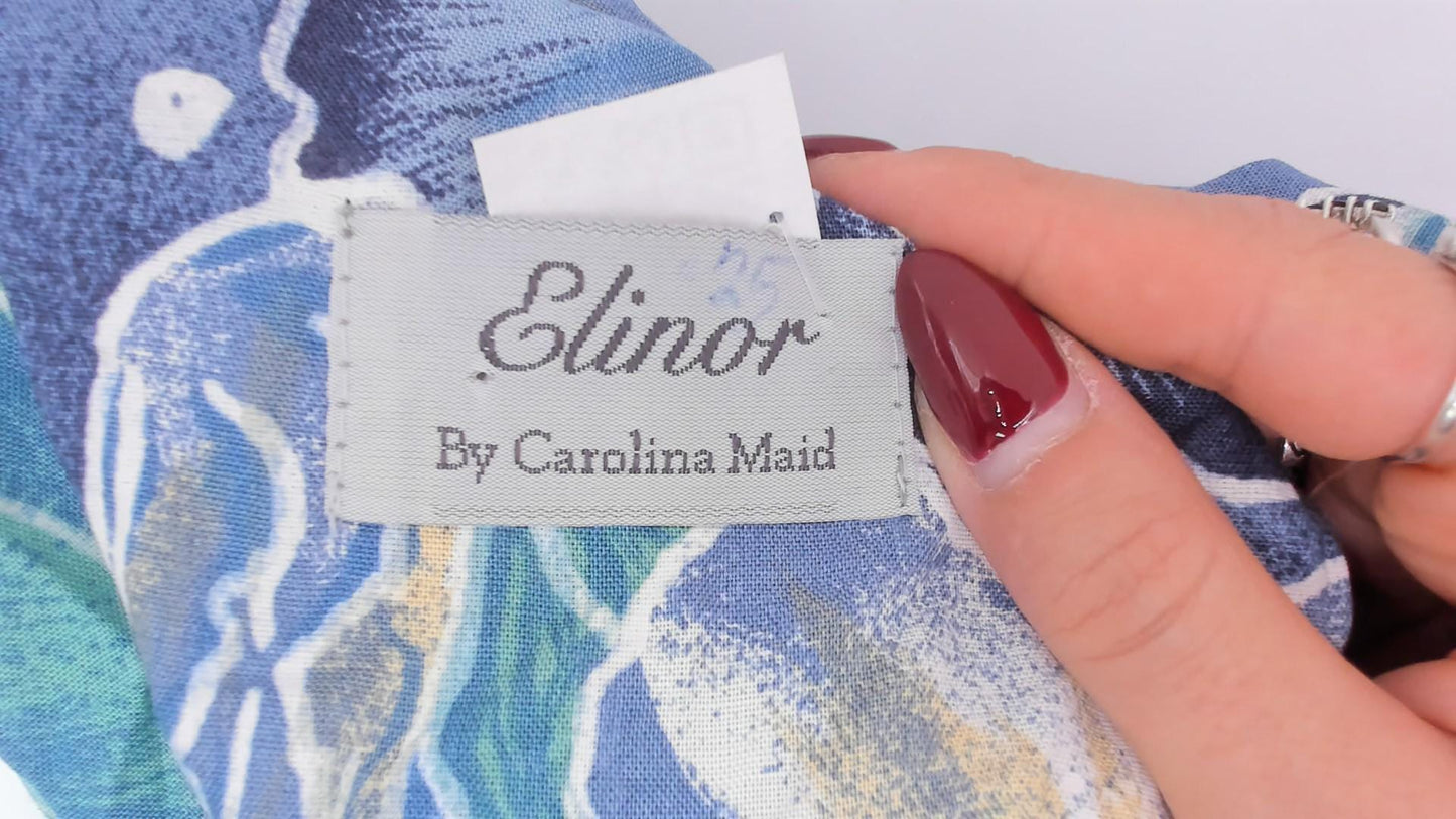 80s Elinor Carolina Maid Tropical Floral Shirtdress Blue Midi Medium