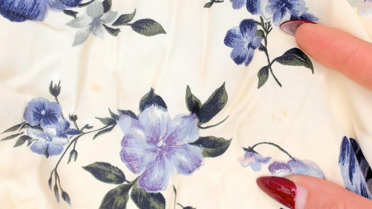 90s Swat Floral Babydoll Dress Cream Blue Puff Sleeve Lace Collar Extra Small XS