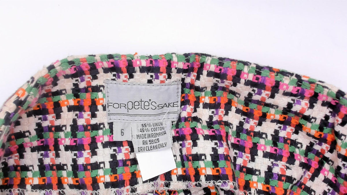 90s For Pete's Sake Houndstooth Pleated Bermuda Shorts Multicolor Linen Small