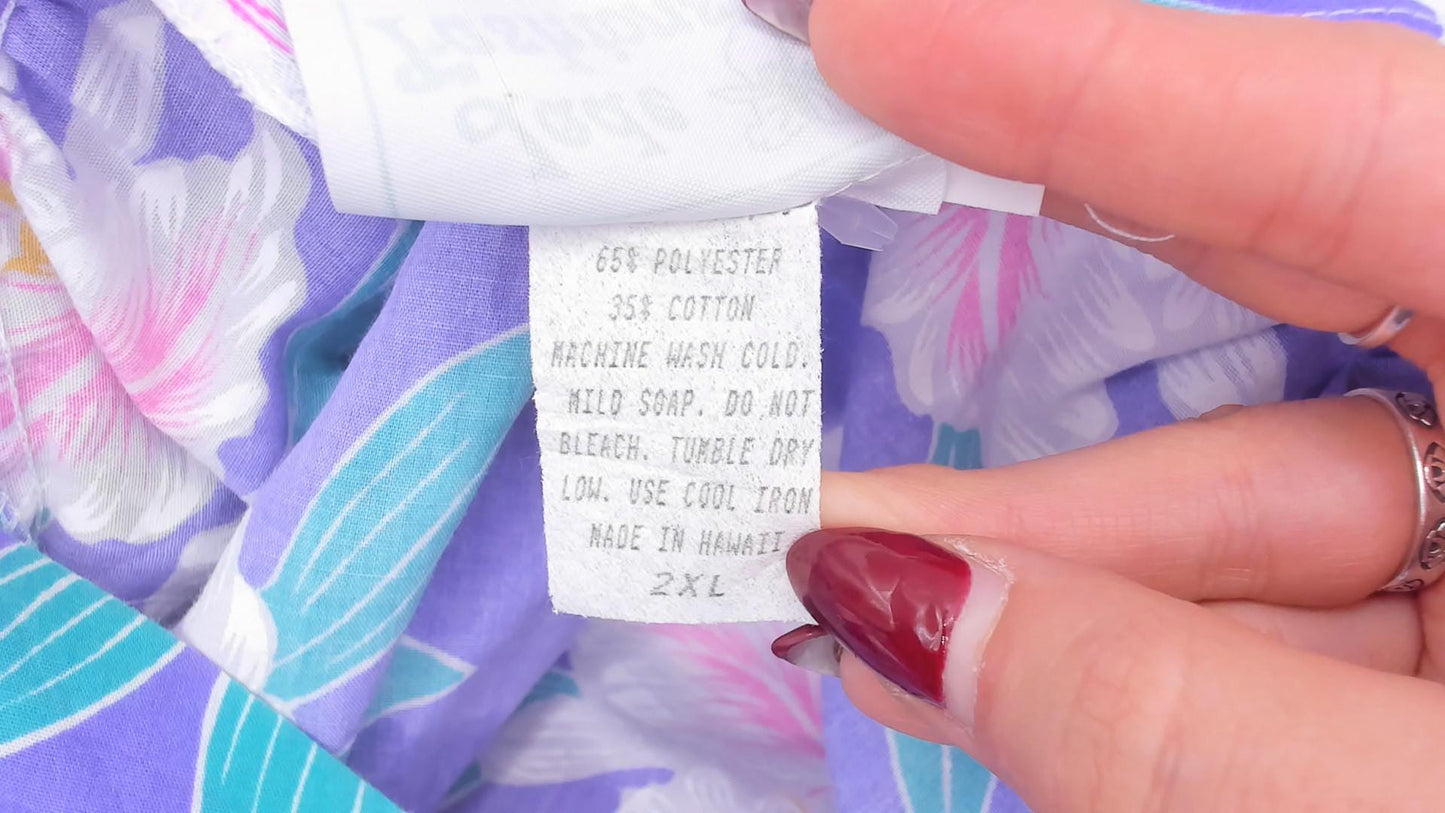 80s Jade Fashions Hawaiian Muumuu Dress Purple Orchid Floral Plus Size XXL