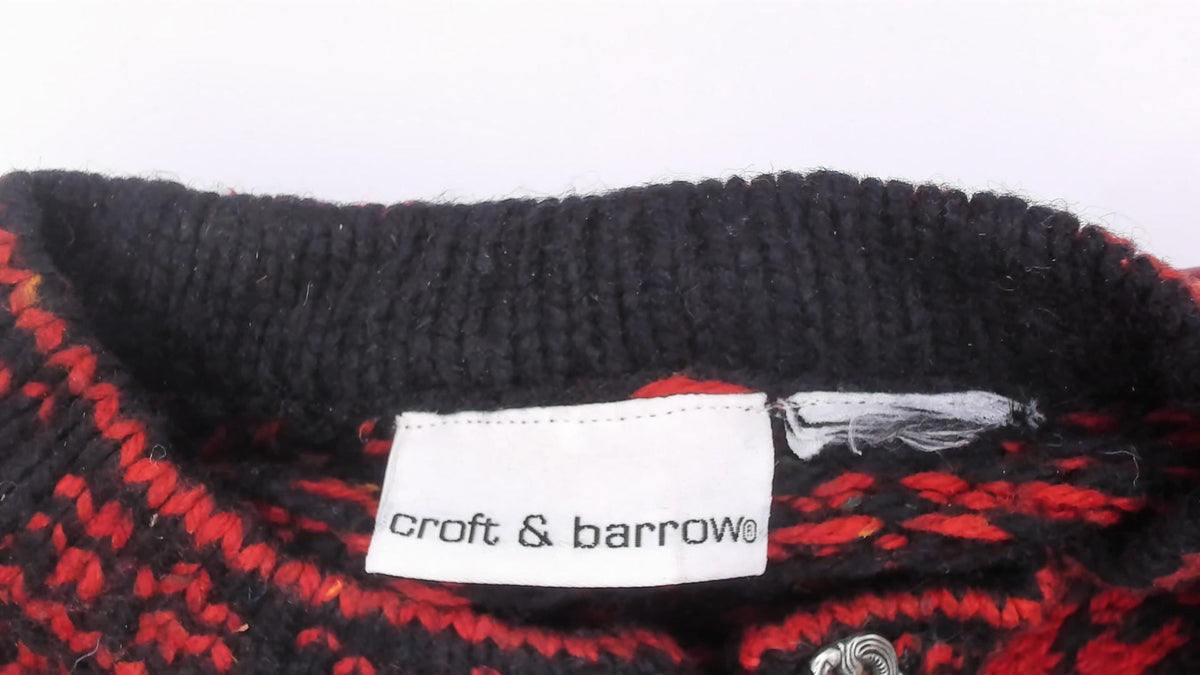 90s Croft & Barrow Nordic Cardigan Wool Blend Fair Isle Snowflake Black Grey Medium M
