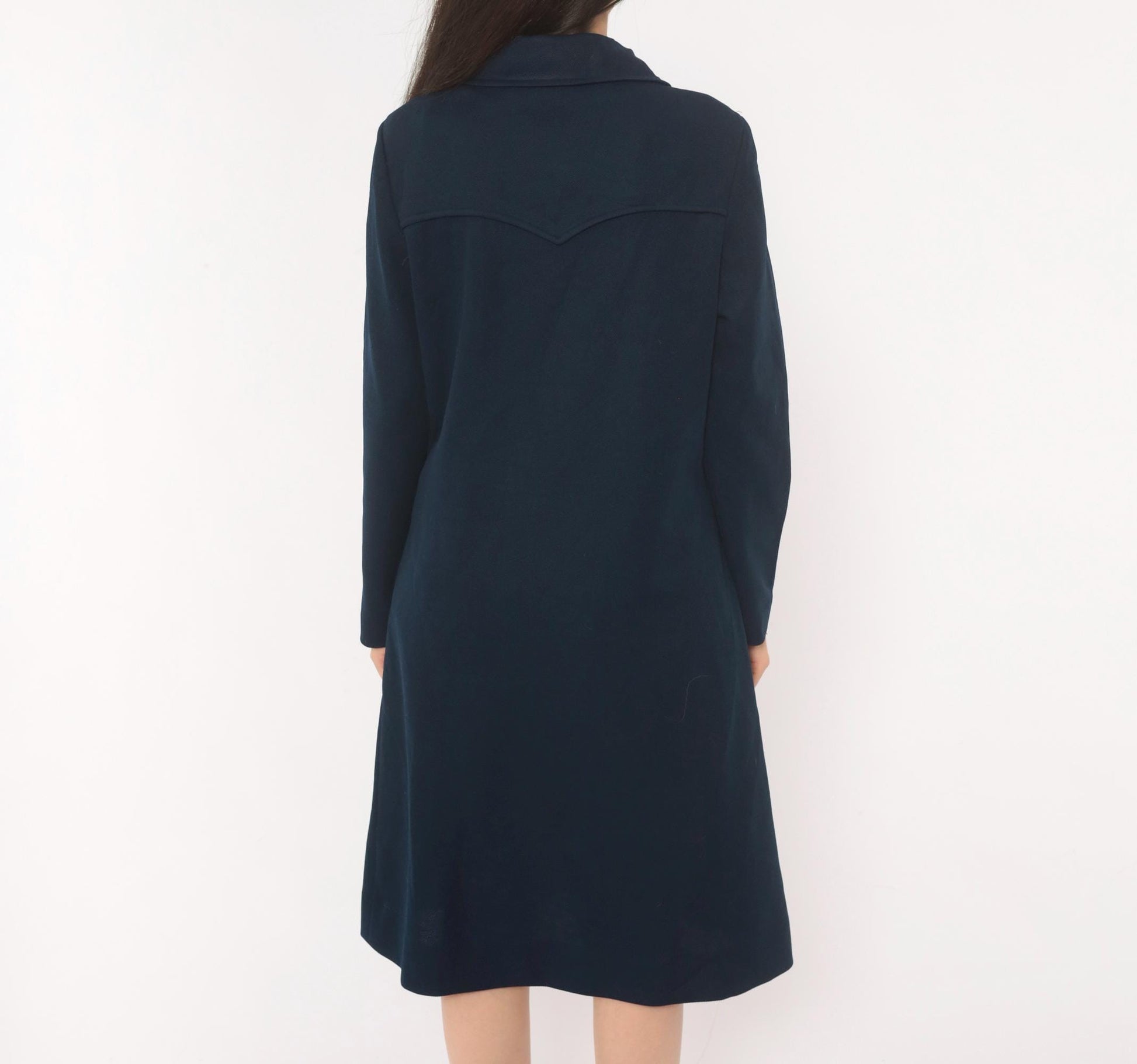 70s R & K Originals Navy Coat Dress Western Yoke Silver Buttons Medium