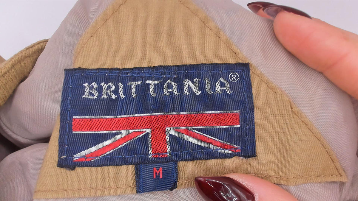 80s Brittania Harrington Jacket Beige Cotton Raglan Stand Collar Medium