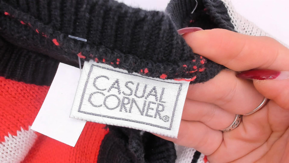 90s Casual Corner Cardigan Red Black Game Night Novelty Knit Large L